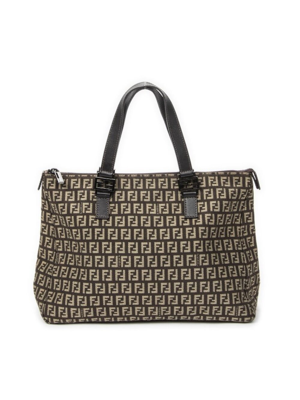 Fendi Square Zip Tote Dark Brown Zucchino Canvas